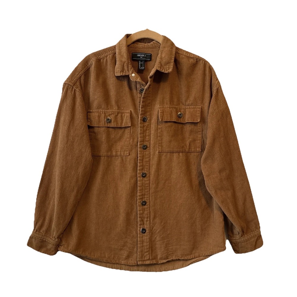 Forever 21 Brown Corduroy Button Up Shacket Jacket Men's S Modern Streetwear Y2K